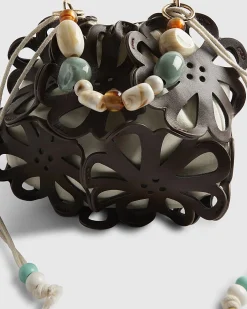 Brown Laser Cut Flower Cross Body Bag