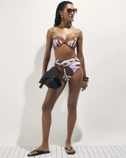 Brown Leaf Print High Waisted Bikini Bottoms