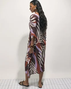 Brown Leaf Print Maxi Kaftan