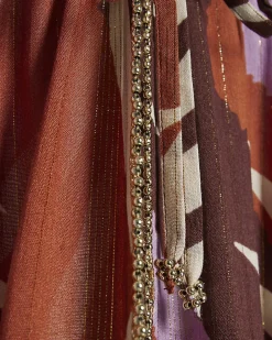 Brown Leaf Print Maxi Kaftan