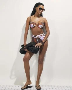 Brown Leaf Print Tie Back Bikini Top
