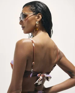 Brown Leaf Print Tie Back Bikini Top
