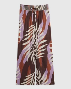 Brown Leaf Print Wide Leg Trousers