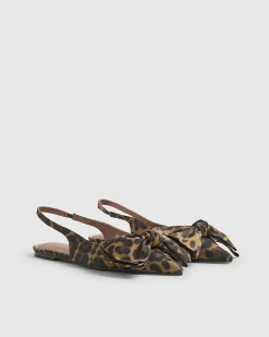 Brown Leopard Bow Slingback Flats