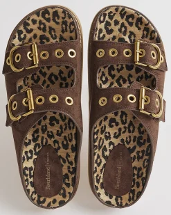Brown Leopard Footbed Double Strap Sandals