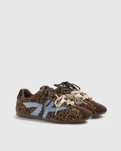 Brown Leopard Print Slim Double Lace Trainers