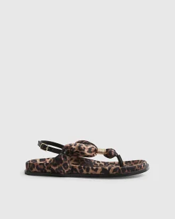 Brown Leopard Print Toe Thong Footbed Sandals