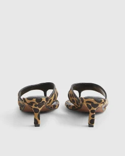 Brown Leopard Print Toe Thong Mule Sandals