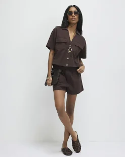 Brown Linen Blend Boxy Shirt