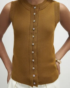 Brown Linen Blend Double Layer Knitted Vest