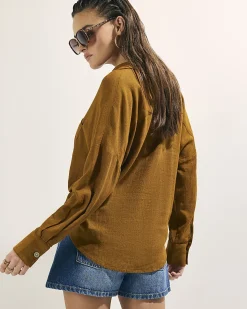 Brown Linen Blend Shirt