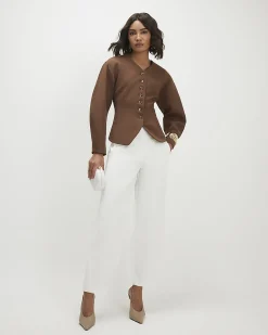 Brown Long Balloon Sleeve Button Up Jacket