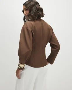 Brown Long Balloon Sleeve Button Up Jacket
