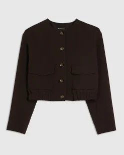Brown Long Sleeve Front Pocket Bomber Jacket