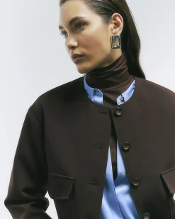 Brown Long Sleeve Front Pocket Bomber Jacket