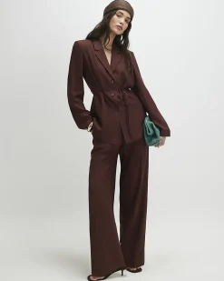 Brown Long Sleeve Tie Waist Shacket