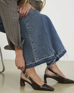 Brown Low Chisel Toe Slingback Court Heels