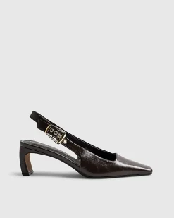 Brown Low Chisel Toe Slingback Court Heels
