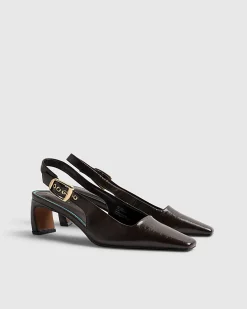 Brown Low Chisel Toe Slingback Court Heels