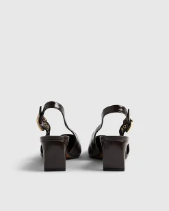 Brown Low Chisel Toe Slingback Court Heels