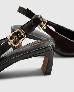 Brown Low Chisel Toe Slingback Court Heels