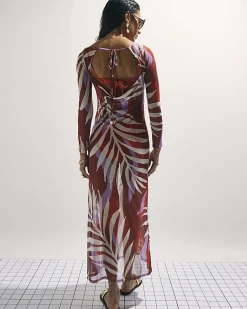 Brown Mesh Cowl Back Maxi Dress