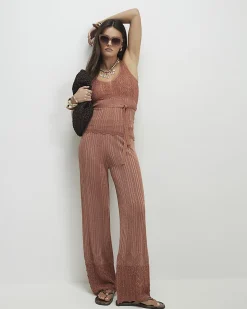 Brown Metallic Knit Trousers
