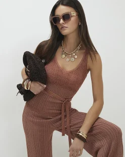 Brown Metallic Knit Vest Top
