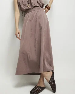 Brown Midi Full Skirt