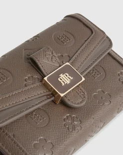 Brown Monogram Print Panelled Tab Purse