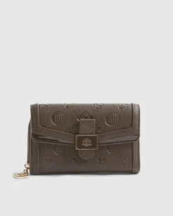 Brown Monogram Print Panelled Tab Purse