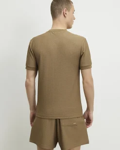 Brown Muscle Fit Cotton Textured T-Shirt
