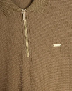 Brown Muscle Fit Quarter Zipped Polo Shirt