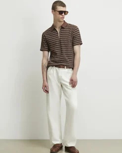 Brown Muscle Fit Stripe Textured Polo Shirt