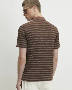 Brown Muscle Fit Stripe Textured Polo Shirt