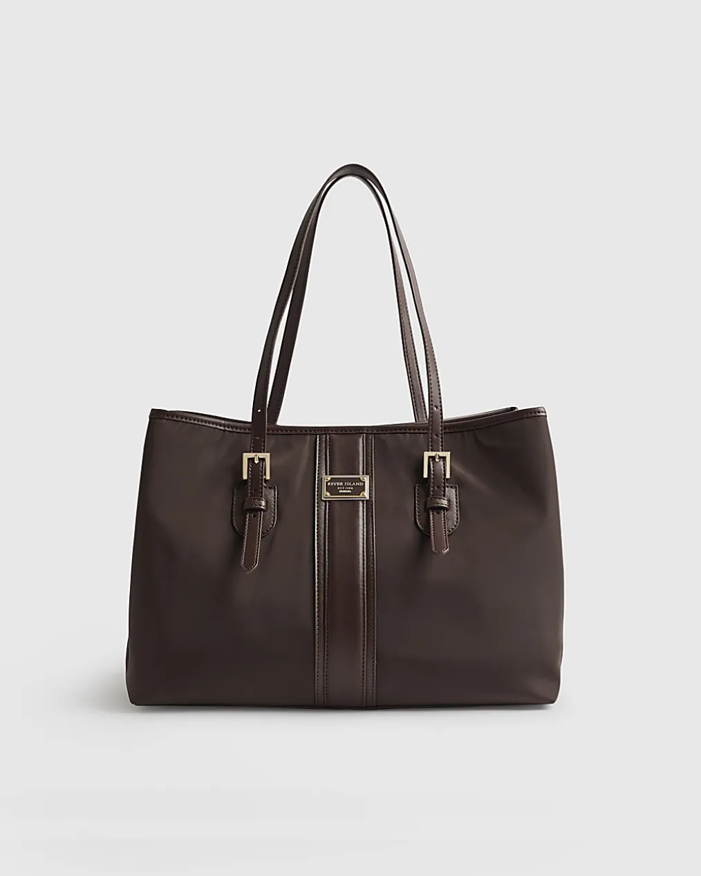 Brown Nylon Buckle Handle Shopper Bag