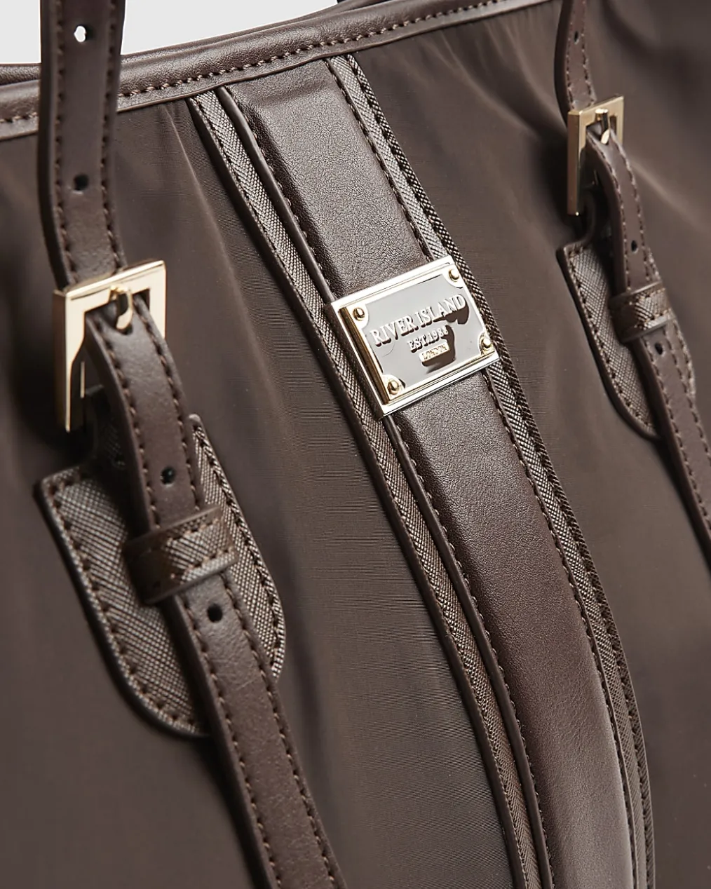Brown Nylon Buckle Handle Shopper Bag