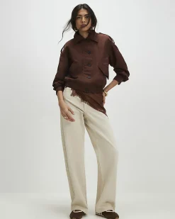 Brown Nylon Button Front Jacket