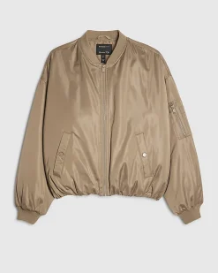 Brown Oversized Bubble Hem Bomber Jacket