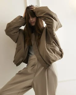 Brown Oversized Bubble Hem Bomber Jacket