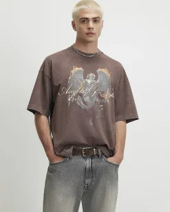 Brown Oversized Cotton Angel Of Night T-Shirt
