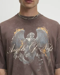 Brown Oversized Cotton Angel Of Night T-Shirt
