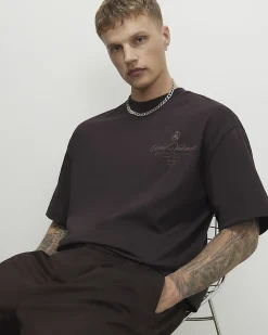Brown Oversized Cotton Print T-Shirt