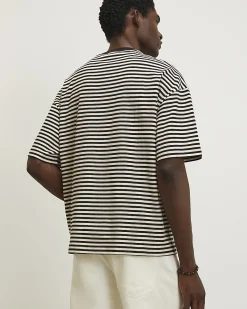 Brown Oversized Cotton Stripe Pique T-Shirt