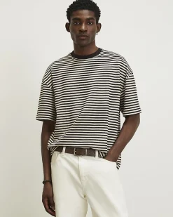 Brown Oversized Cotton Stripe Pique T-Shirt