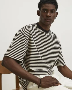Brown Oversized Cotton Stripe Pique T-Shirt