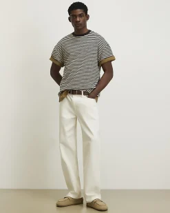 Brown Oversized Cotton Stripe Pique T-Shirt