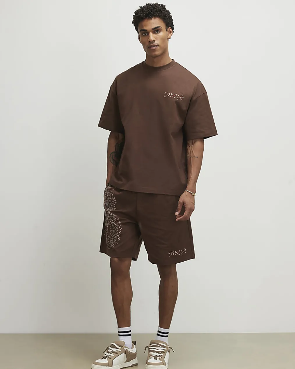 Brown Oversized Cotton T-Shirt And Shorts Set