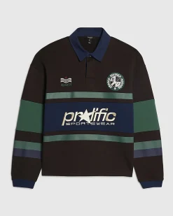 Brown Oversized Fit Stripe Rugby Polo Shirt