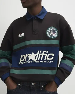 Brown Oversized Fit Stripe Rugby Polo Shirt